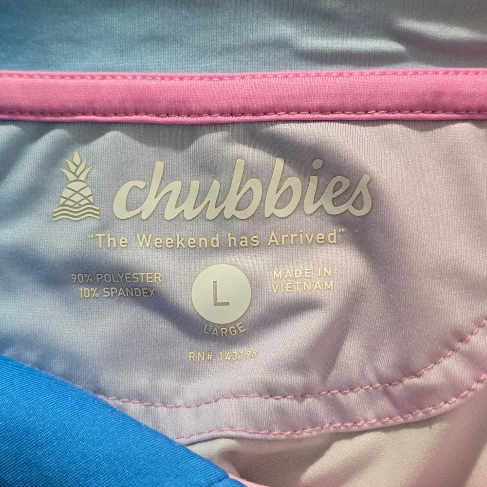 Chubbies Mens Large Pink Blue Ombre Pineapple Performance Polo Shirt SM23CA00106